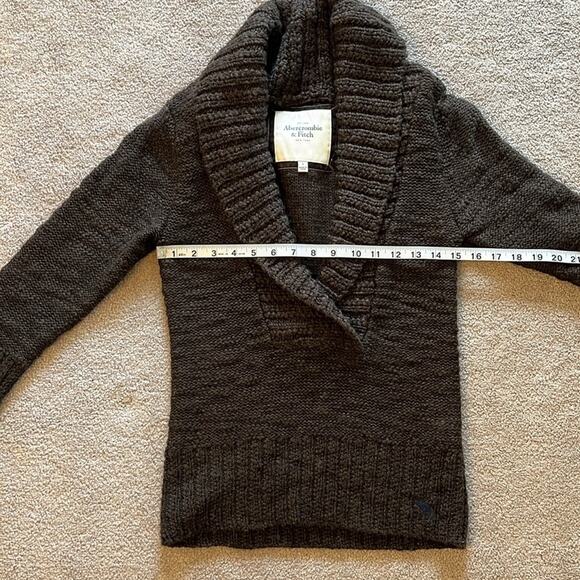 Abercrombie & Fitch Women’s Shawl Collar Sweater Size S Brown Chunky Knit Wool - Picture 6 of 7